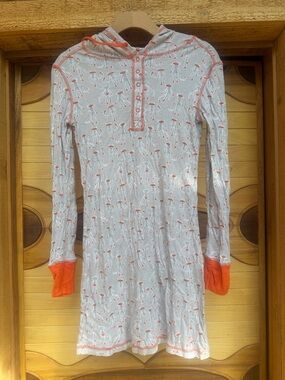 Munki Munki Long-Sleeve Hooded Nightshirt with Orange Accent